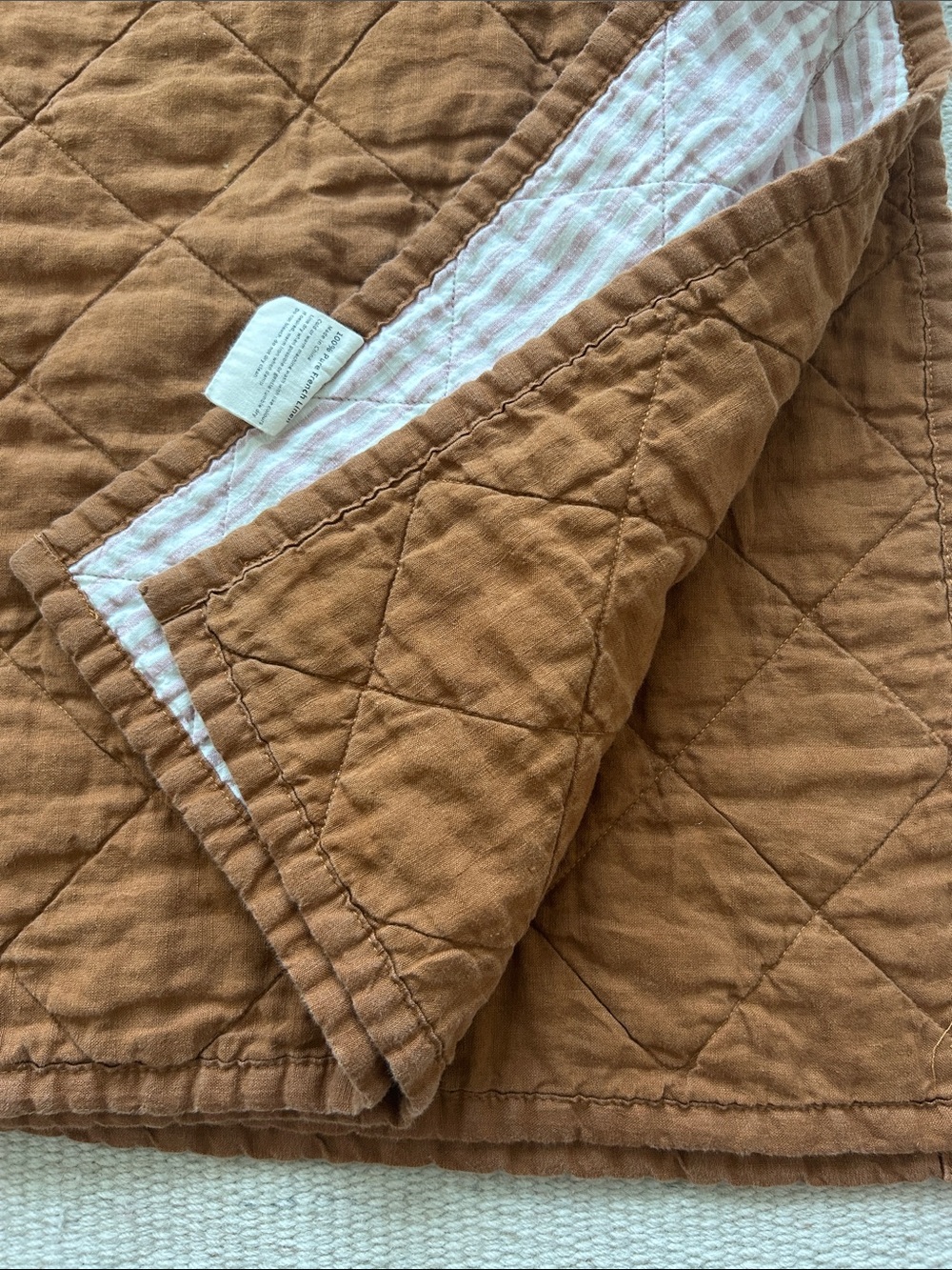 Linen Social French Flax Linen Quilted Baby Play Mat Sandalwood Rose Stripe